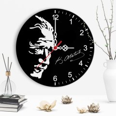 Dekoratif Atatürk Tasarımlı Ahşap Duvar Saati - 2