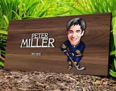 BK Gift Kişiye Özel Hokey Oyuncusu Karikatürlü Kabartma Tasarım Antik Ceviz Ahşap Tabela-1, Dekoratif Tabela, Rustik Ev Dekorasyonu