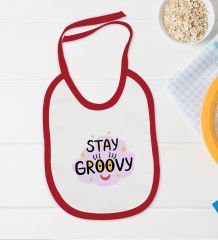 BK Kids Stay Groovy Tasarımlı Kırmızı Bebek Body Zıbın ve Mama Önlüğü Hediye Seti-1