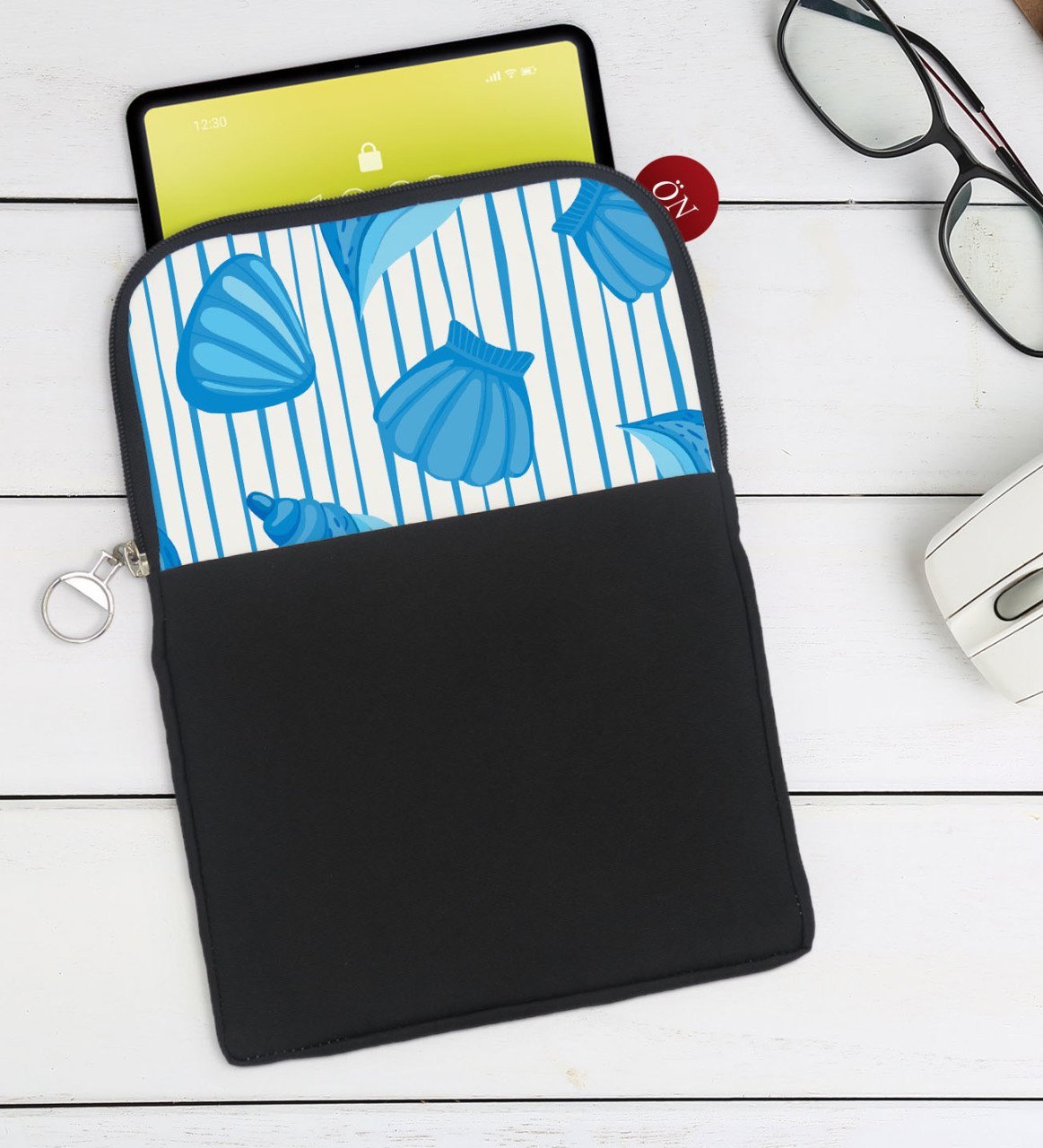 BK Gift Deniz Kabukları Tasarımlı Taşınabilir Koruyucu Tablet Kılıfı & Organizer Çanta - Siyah-2