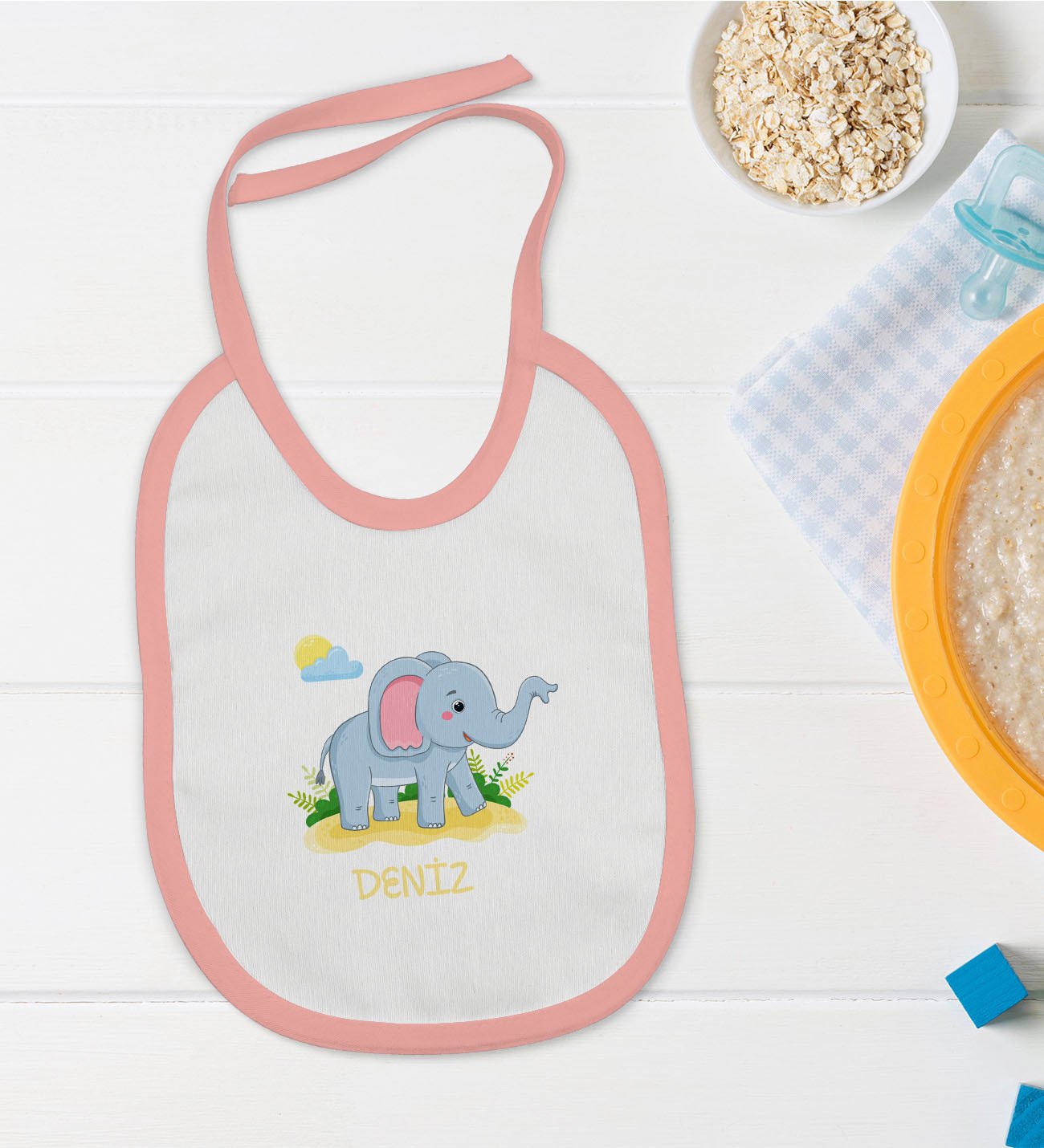 BK Kids Kişiye Özel Pembe Bebek Mama Önlüğü - Model 151