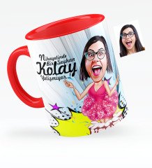 Kişiye Özel Bayan Doğum Günü Karikatürlü Kırmızı Kupa Bardak - 1