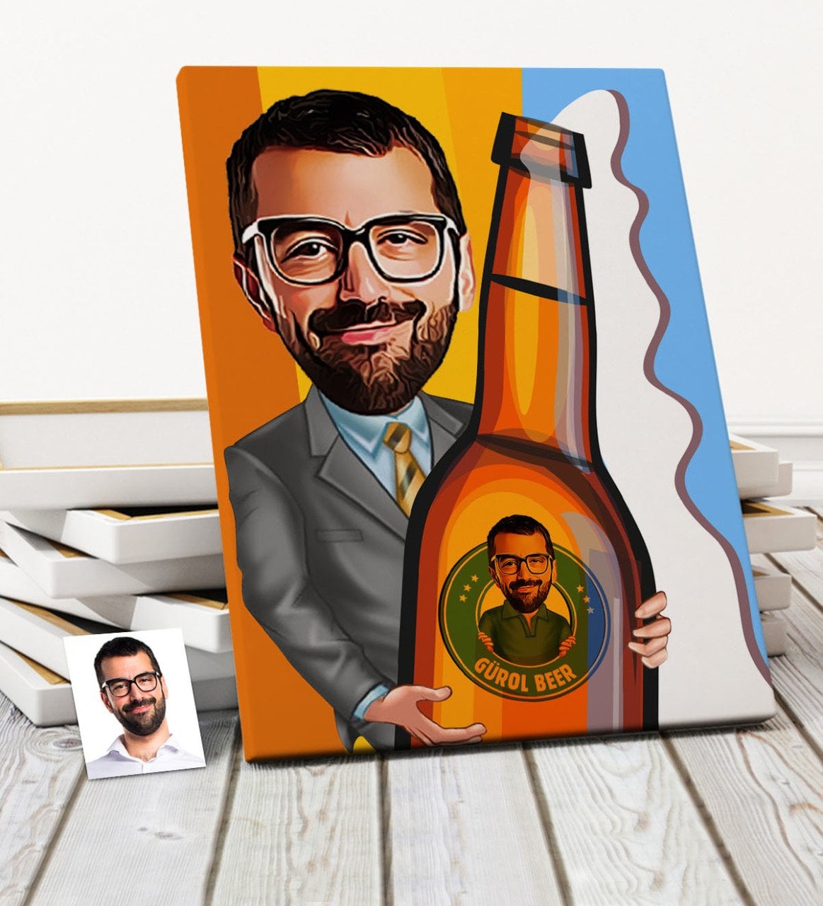 Kişiye Özel Bira Tasarımlı Karikatür Kanvas Tablo (50 x 70 cm.) 1