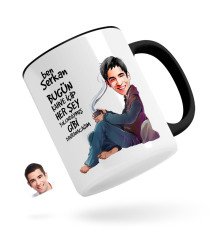 Kişiye Özel Erkek Her Şey Yolundaymış Gibi Karikatürlü Siyah Kupa Bardak-2