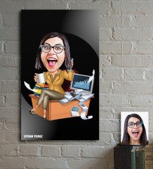 Kişiye Özel Bayan Muhasebeci Karikatür Ahşap Tablo - 1