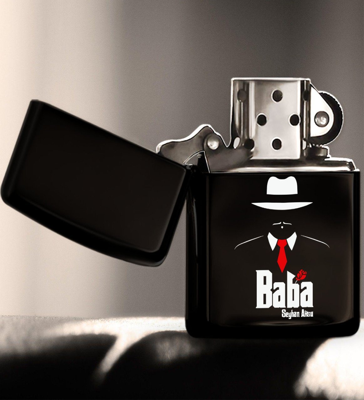 Kişiye Özel Godfather Baba Tasarımlı Renkli Baskılı Benzinli Siyah Metal Çakmak-17