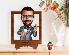 Kişiye Özel Erkek Patron Karikatürlü Ahşap Standlı 3D Biblo-3
