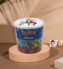 Kişiye Özel Sevgililer Karikatürlü Dev Boy Haribo Minis Kovası (10gx100adet) Model 35