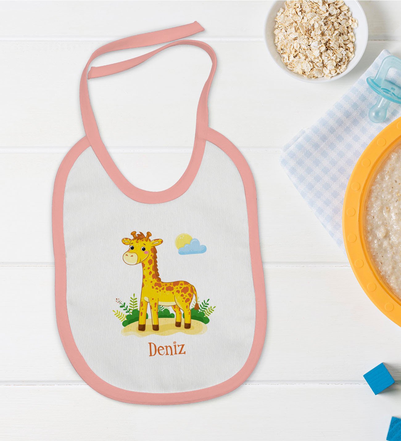 BK Kids Kişiye Özel Pembe Bebek Mama Önlüğü - Model 152
