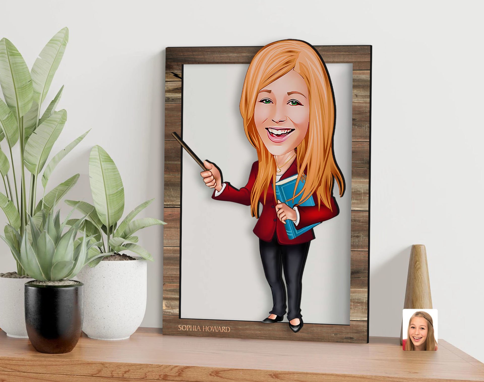 BK Gift Kişiye Özel Kadın Öğretmen Karikatürlü 3D Ahşap Tablo, Sevgiliye Hediye, Arkadaşa Hediye, Yıl Dönümü Hediyesi, Doğum Günü Hediyesi-3