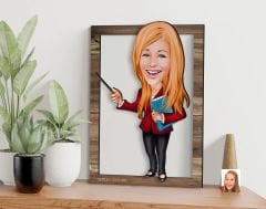 BK Gift Kişiye Özel Kadın Öğretmen Karikatürlü 3D Ahşap Tablo, Sevgiliye Hediye, Arkadaşa Hediye, Yıl Dönümü Hediyesi, Doğum Günü Hediyesi-3