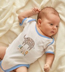 BK Kids Hello Little One Tasarımlı Mavi Bebek Body Zıbın-1