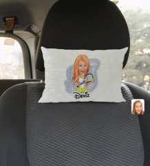 Kişiye Özel İsimli Kadın Tenis Oyuncusu Karikatürlü Dikdörtgen Araç Koltuk Yastığı-2