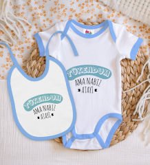 BK Kids Tükendum Tasarımlı Mavi Bebek Body Zıbın ve Mama Önlüğü Hediye Seti-1