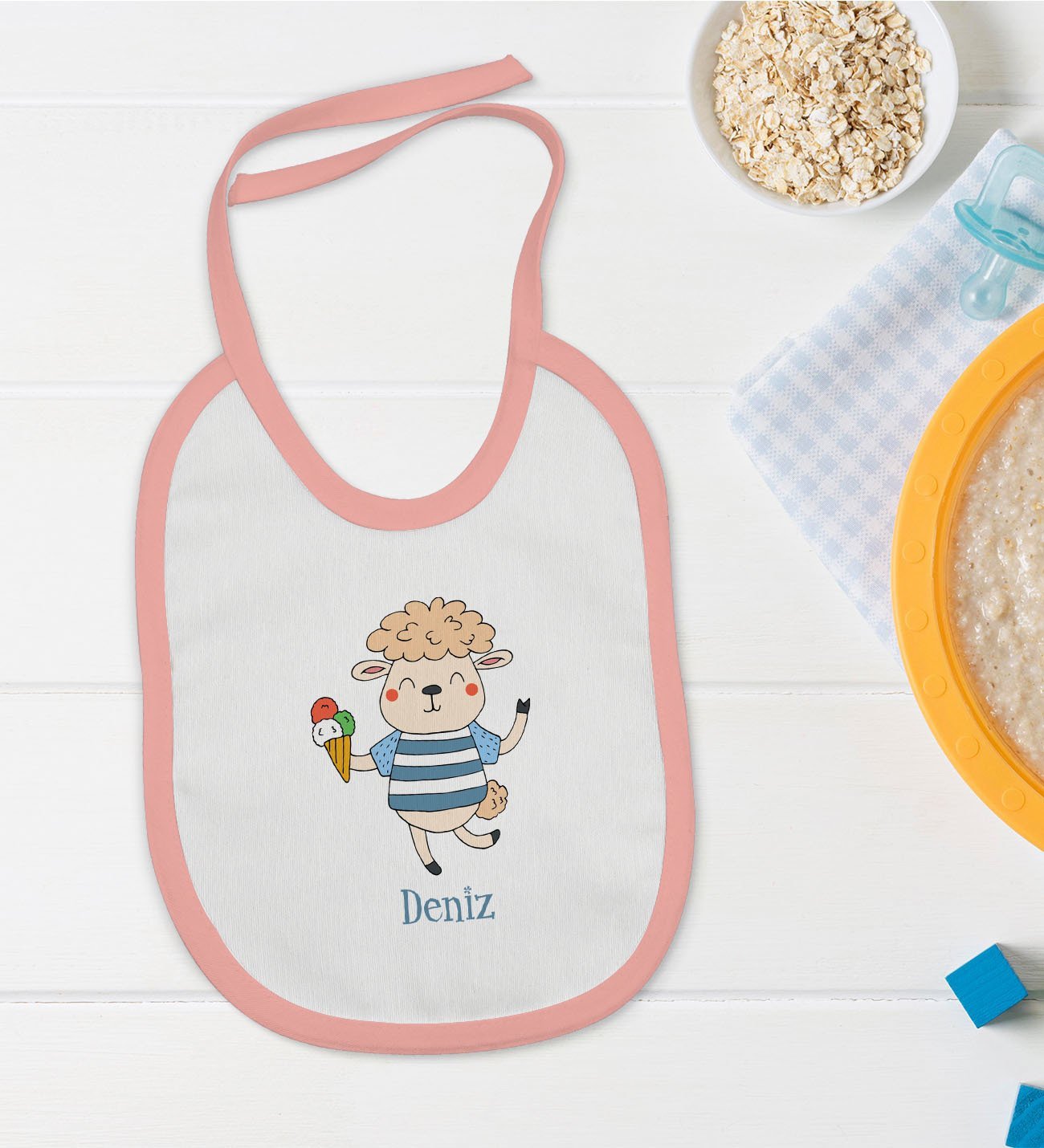 BK Kids Kişiye Özel Pembe Bebek Mama Önlüğü - Model 154