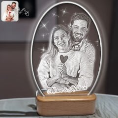 BK Gift Kişiye Özel 3D Oval Fotoğraflı LED Gece Lambası(Beyaz Renk), Arkadaşa Hediye, Sevgiliye Hediye