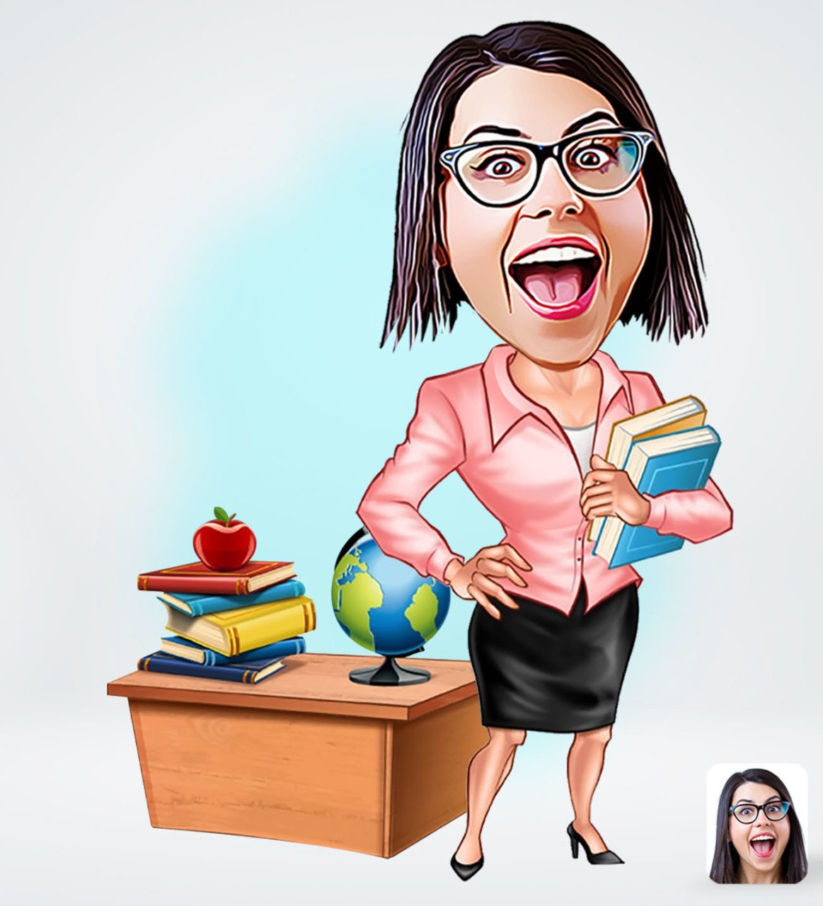 Kişiye Özel Kadın Öğretmen Karikatürlü Sosyal Medya Dijital Profil Fotoğrafı - Model 5
