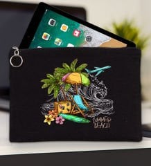 BK Gİft Yaz Temalı-9 Siyah Tablet Çantası 30x21cm, Ipad Çantası, Baskılı Tablet Kılıfı