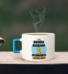 BK Gift Kişiye Özel Babalar Günü Tasarımlı Mavi Kulplu Çay & Kahve Fincanı-13, Babaya Hediye, Babalar Günü Hediyesi
