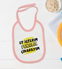 BK Kids Ep İsterim Tasarımlı Pembe Bebek Body Zıbın ve Mama Önlüğü Hediye Seti-6