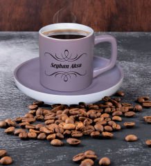 BK Gift Kişiye Özel İsimli Mat Gri Renk Türk Kahvesi Fincanı-113 Renkli Türk Kahvesi Fincanı
