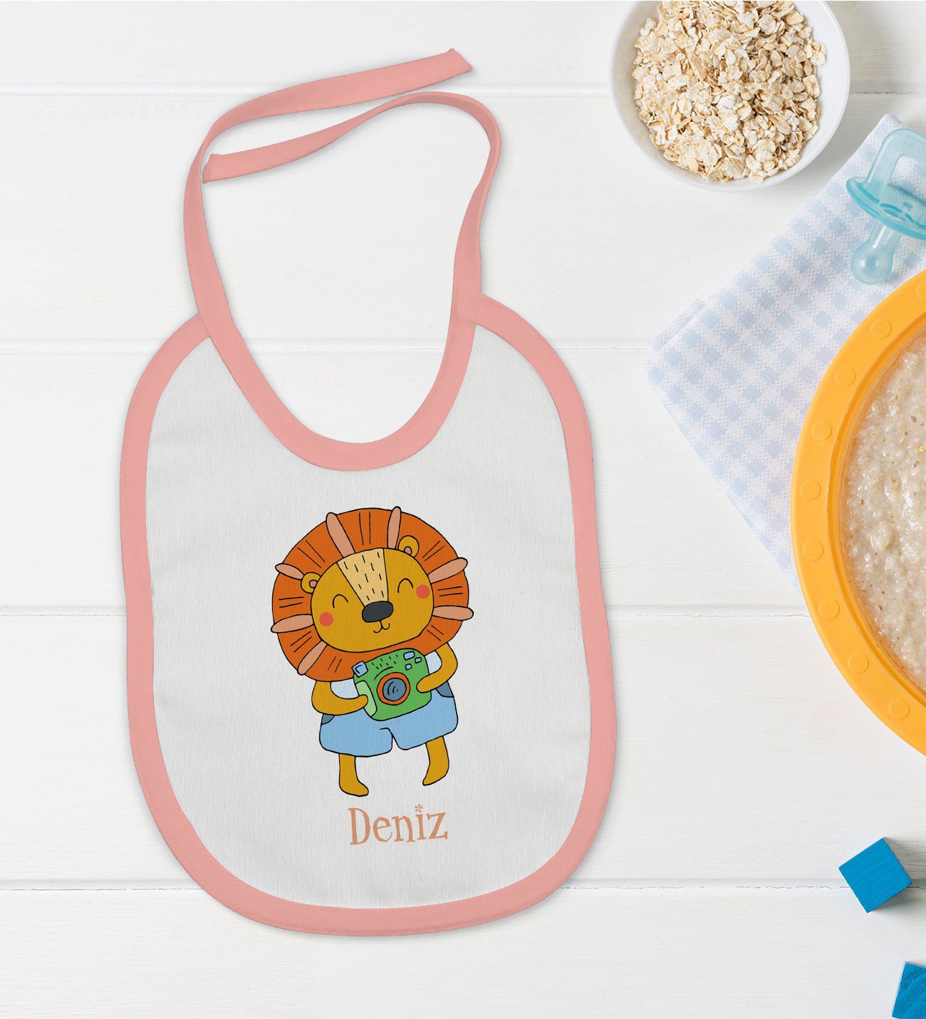 BK Kids Kişiye Özel Pembe Bebek Mama Önlüğü - Model 155