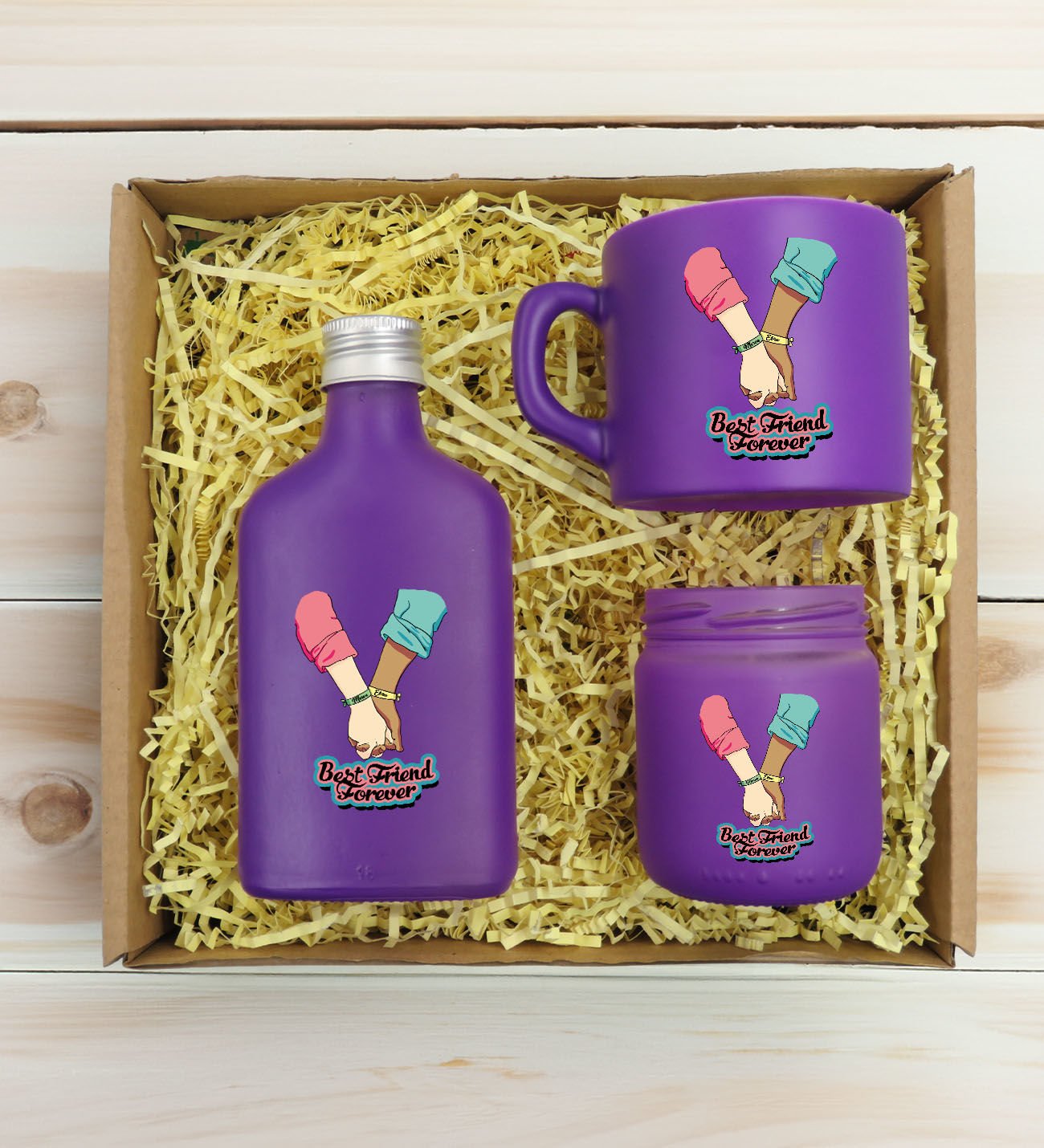 BK Gift Kişiye Özel İsimli DTF Best Friend Temalı Mor Kahve Fincanı & Kolonya & Mum Hediye Seti-5, Arkadaşa Hediye, Doğum Günü Hediyesi