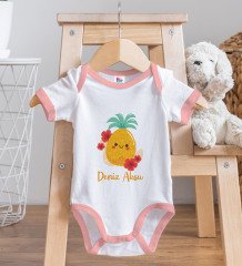 BK Kids Kişiye Özel Sevimli Ayı Tasarımlı Pembe Bebek Body Zıbın ve Mama Önlüğü Hediye Seti-1