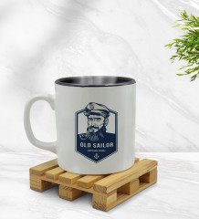 Kişiye Özel Denizci Tasarımlı İçi Siyah Renkli Kupa Bardak Model 1