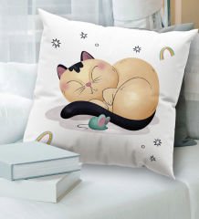 BK Gift Kedi Tasarımlı Beyaz Kırlent Yastık, Ev Hediyesi, Ev Dekorasyonu, Dekoratif Hediye-8