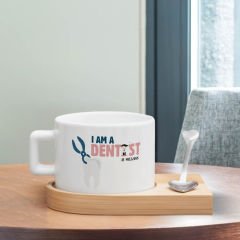 BK Gift Kişiye Özel İsimli Diş Hekimi Tasarımlı-1, Ahşap Altlıklı Seramik Fincan, Meslek Hediyesi, Yeni İş Hediyesi
