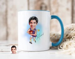 Bk Gift Kişiye Özel Amerikan Futbolcusu Karikatürlü Mavi Kupa Bardak-11, Sevgiliye Hediye, Arkadaşa Hediye