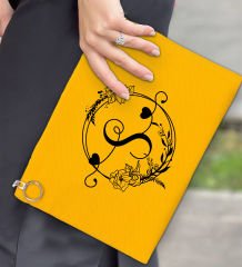 BK Gİft Kişiye Özel Harfli Astarlı Sarı Portföy Çanta 30x21cm, Baskılı El Çantası, Organizer Çanta