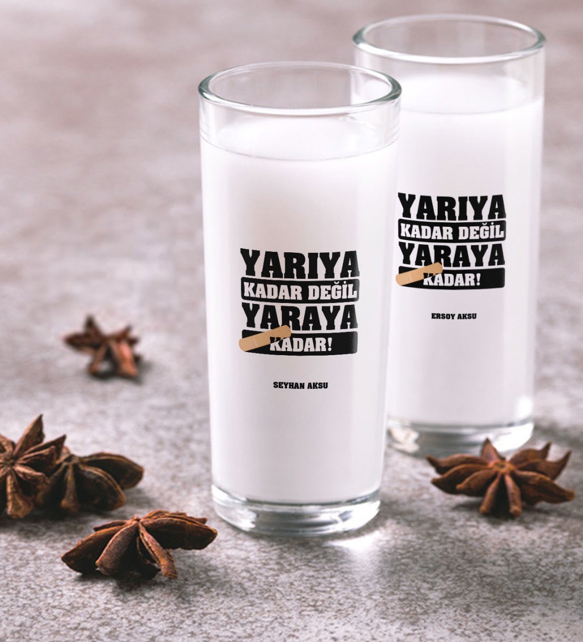 Kişiye Özel Renkli Baskılı Yarıya Kadar Değil Yaraya Kadar İkili Rakı Bardağı Seti-2