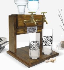 Kişiye Özel Renkli Baskılı İsimli İkili Rakı Bardağı ve Çift Musluklu Doğal Ahşap Rakı Standı-10