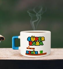 BK Gift Kişiye Özel Babalar Günü Tasarımlı Mavi Kulplu Çay & Kahve Fincanı-15, Babaya Hediye, Babalar Günü Hediyesi