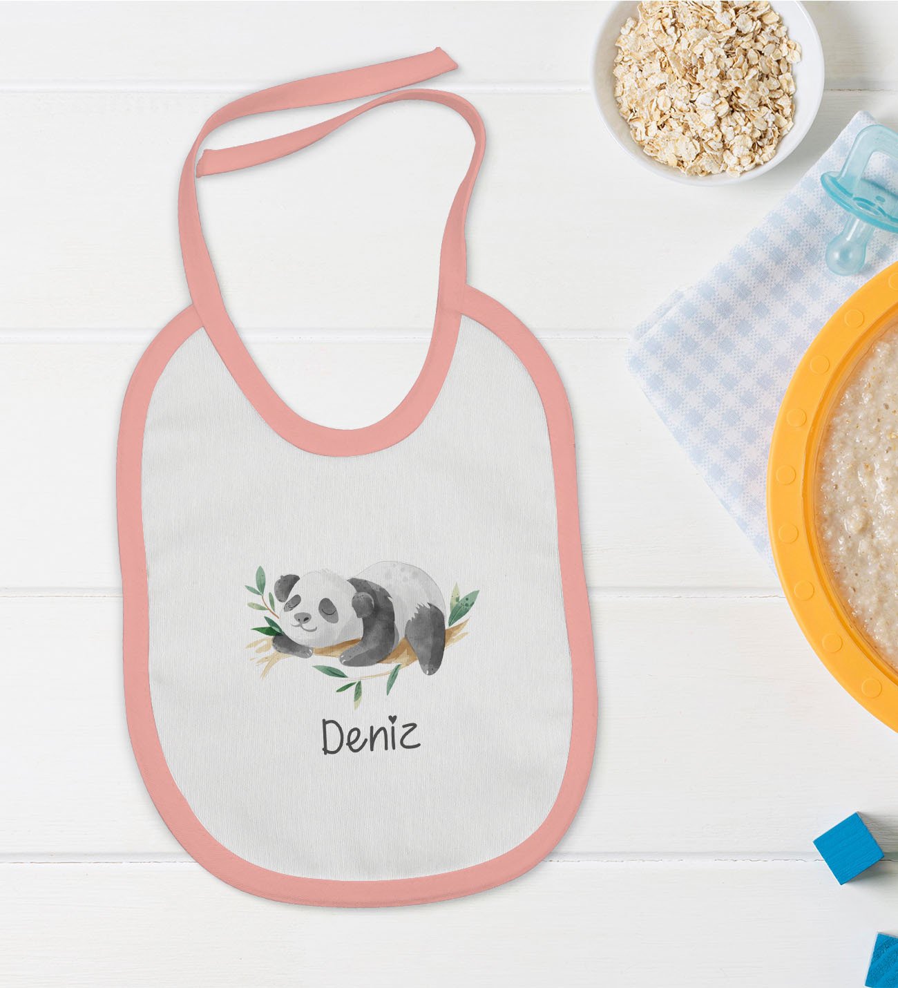 BK Kids Kişiye Özel Pembe Bebek Mama Önlüğü - Model 158