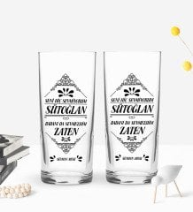 Kişiye Özel Yeşilçam Replikleri Sütoğlan Tasarımlı 2’li Rakı Bardağı ve Meze Tabaklı Doğal Masif Ahşap Servis Sunum Tepsisi Model 1