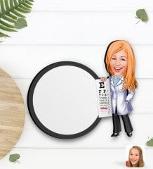 Kişiye Özel Kadın Göz Doktoru Karikatürlü Ahşap Bardak Altlığı-1