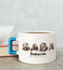 BK Gift Kişiye Özel Fotoğraflı Babalar Günü Tasarımlı Mavi Kulplu Çay & Kahve Fincanı-1, Babaya Hediye, Babalar Günü Hediyesi