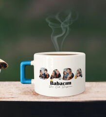 BK Gift Kişiye Özel Fotoğraflı Babalar Günü Tasarımlı Mavi Kulplu Çay & Kahve Fincanı-1, Babaya Hediye, Babalar Günü Hediyesi