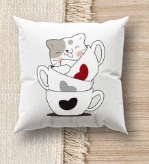 BK Gift Kedi Tasarımlı Beyaz Kırlent Yastık, Ev Hediyesi, Ev Dekorasyonu, Dekoratif Hediye-10