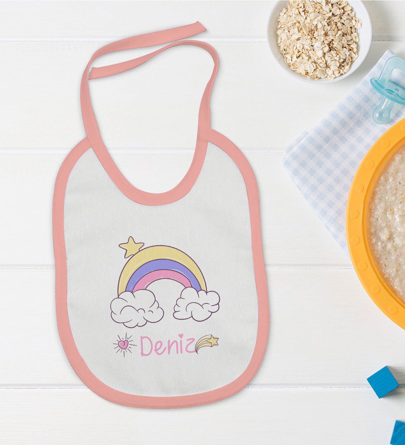 BK Kids Kişiye Özel Pembe Bebek Mama Önlüğü - Model 159