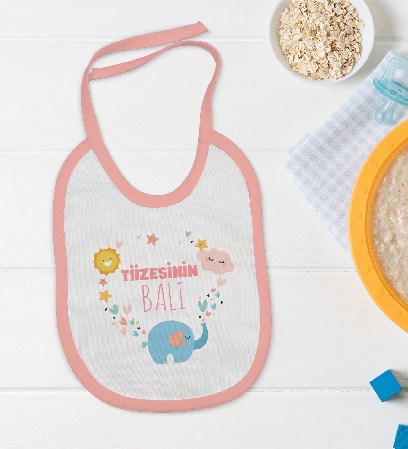 BK Kids Tiizesinin Balı Tasarımlı Pembe Bebek Mama Önlüğü-1