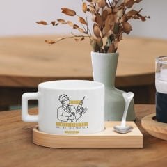 BK Gift Kişiye Özel İsimli Diş Hekimi Tasarımlı-3, Ahşap Altlıklı Seramik Fincan, Meslek Hediyesi, Yeni İş Hediyesi
