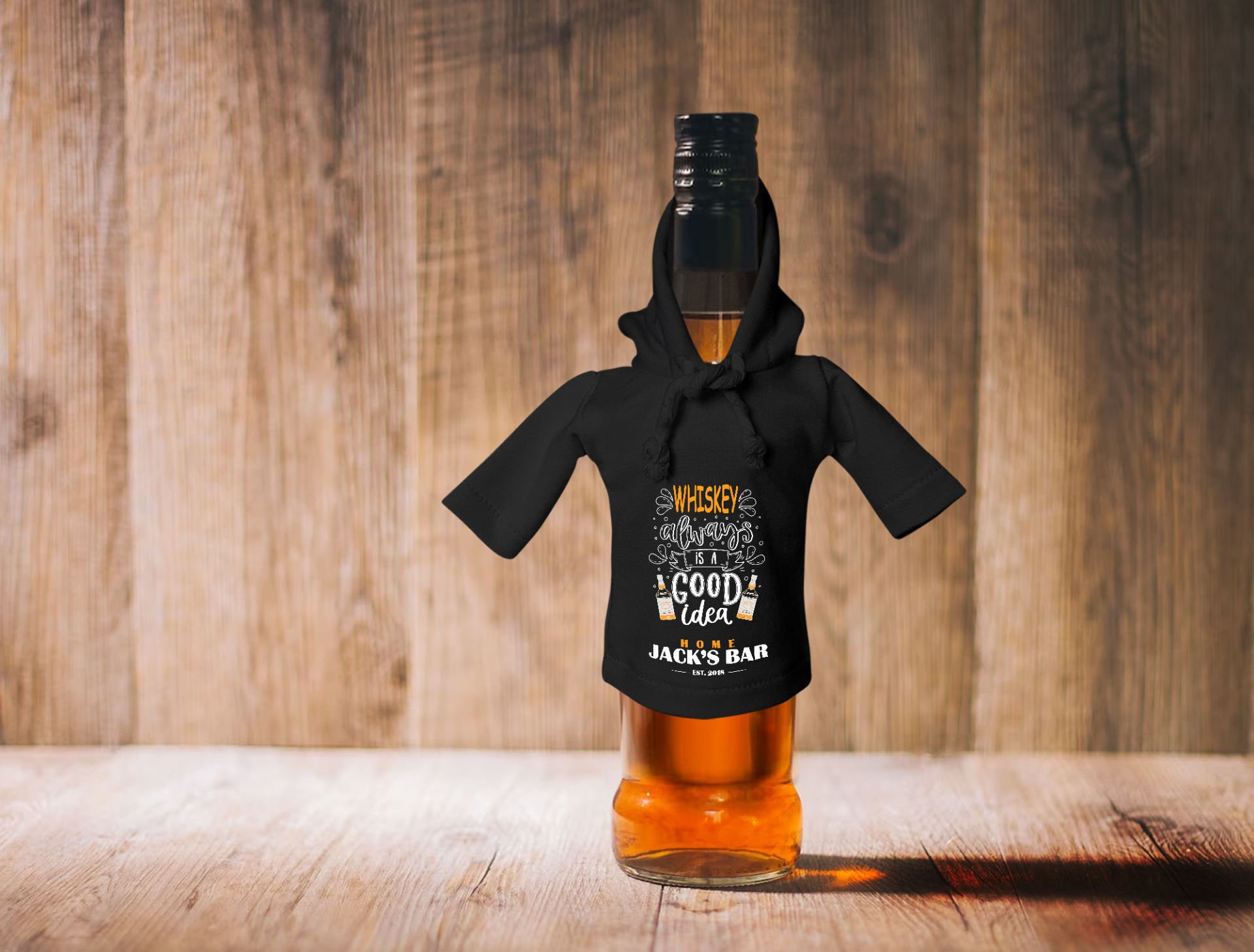 BK Gift Kişiye Özel Mini Siyah İçki Şişesi Tişörtü , Ev Bar Dekoru, Viski, Şarap, Votka, Rakı Şişesi Tişörtü, Ev Barı-7