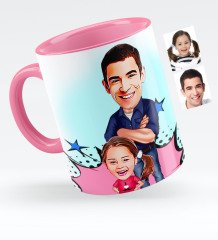 Kişiye Özel Baba Kız Karikatürlü Pembe Kupa Bardak - 2