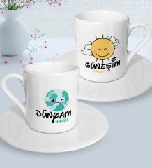 Kişiye Özel Güneşim ve Dünyam İkili Türk Kahvesi Fincanı Seti-2