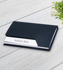 Kişiye Özel İsimli 4533 Siyah Metal & Suni Deri Kartvizitlik-1