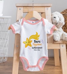 BK Kids Kişiye Özel Beni Teyzeme Götürün Tasarımlı Pembe Bebek Body Zıbın ve Mama Önlüğü Hediye Seti